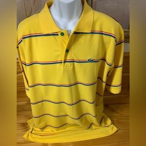 Lacoste Mens Size 10 Short Sleeved Striped Polo Golf Shirt Yellow Blue White EUC